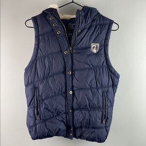 American Eagle Outfitters Navy Puffer Vest with Hood Size M